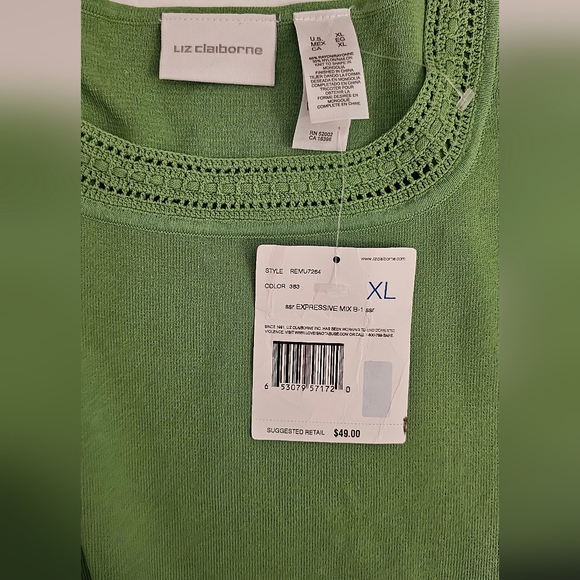 NWT Liz Claiborne Women's Camisole XL Green Layering Tank Crochet Neck Trim - Picture 4 of 5